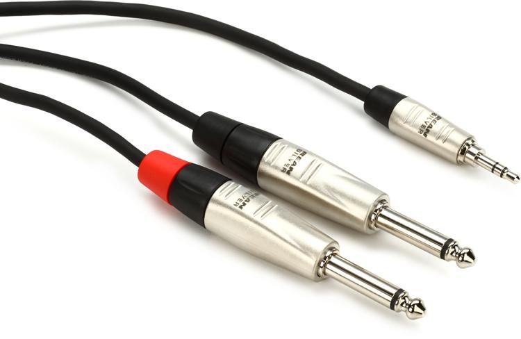 Hosa HMP-006Y 3.5mm TRSM to Dual 1/4" TSM, 6ft