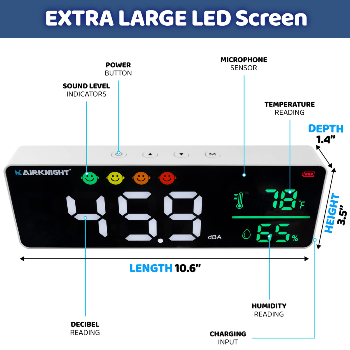 AirKnight 3-in-1 Decibel Meter Sound Level Reader