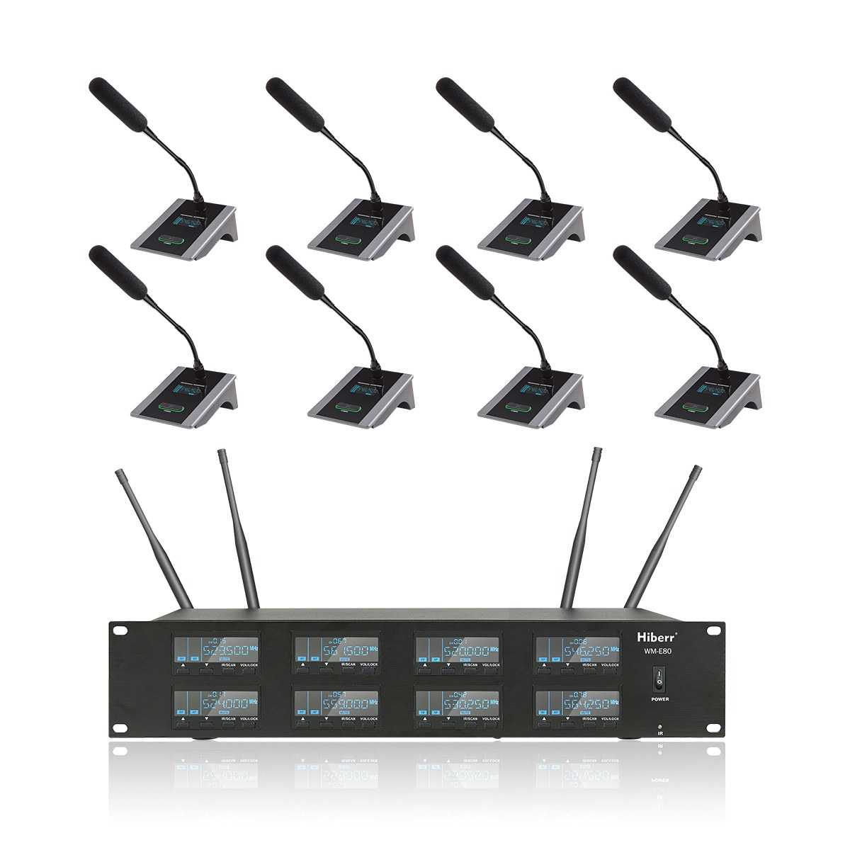Hiberr WM-E80 8 Channels UHF Wireless Conference gooseneck Microphone System