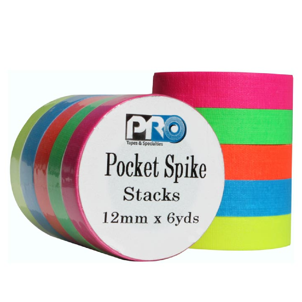 Pocket Spike Stack 1/2"x6yds Fluorescent Gaffer Tape Colors Pink, Green, Orange, Blue, Yellow