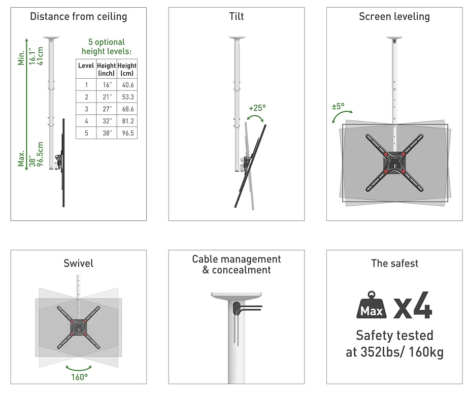 Barkan TV Full Motion Ceiling Mount 29"-65" Full Motion (3500.W)