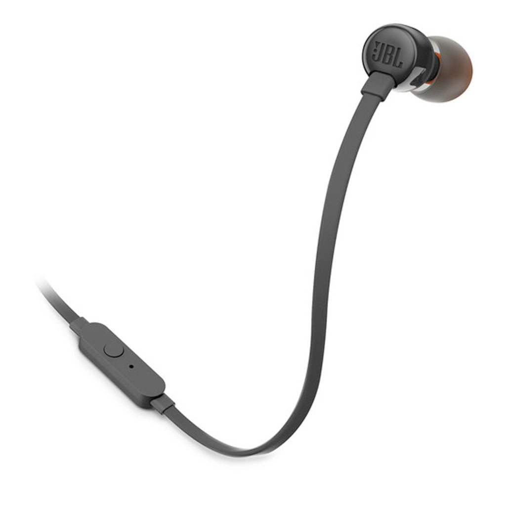 JBL Tune T110 110BLKAM In-ear Headphones, Universal one Button Remote/mic, Flat Cable (Black)