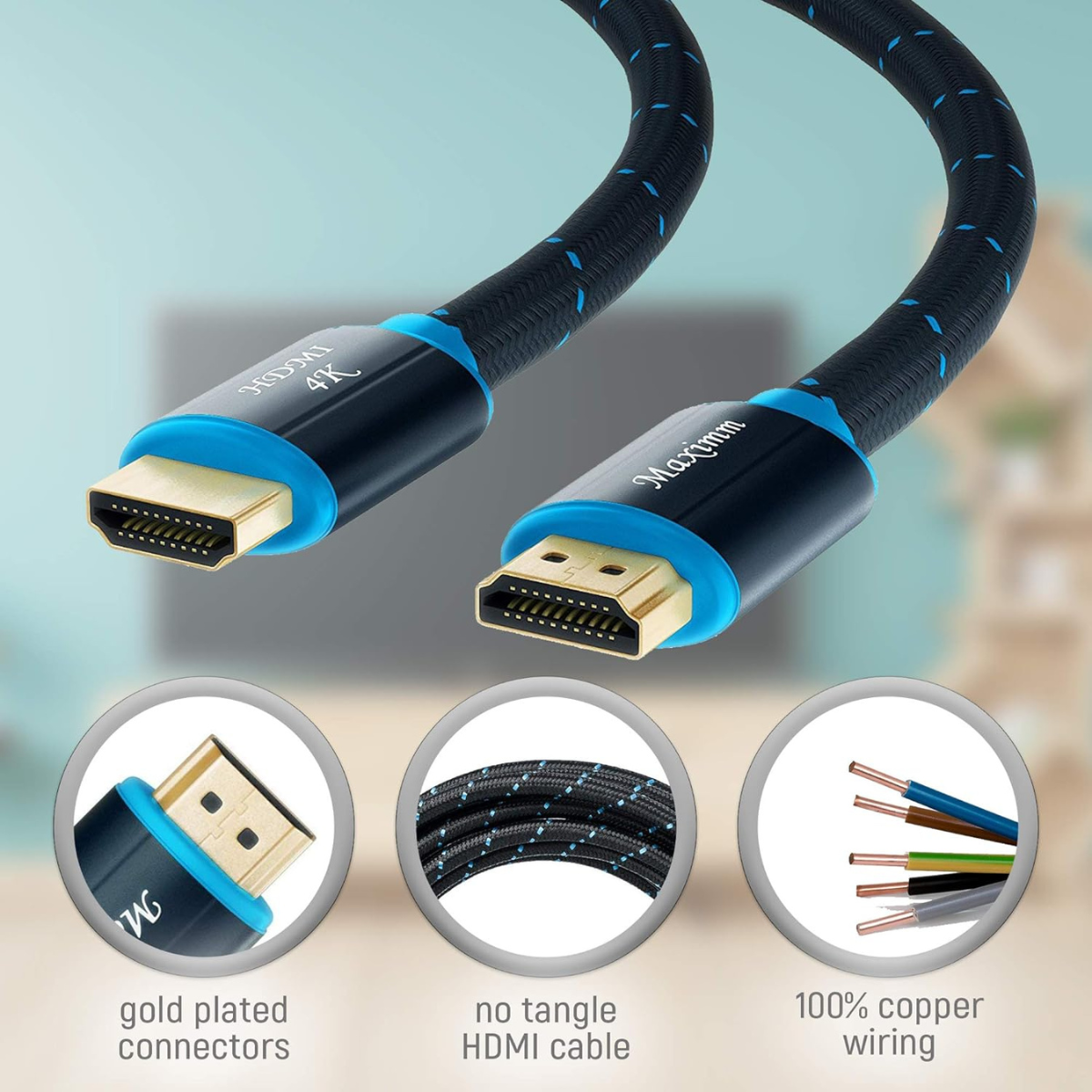 Maximm High-Speed HDMI 2.0 4K Nylon Braided Cable 4 Feet