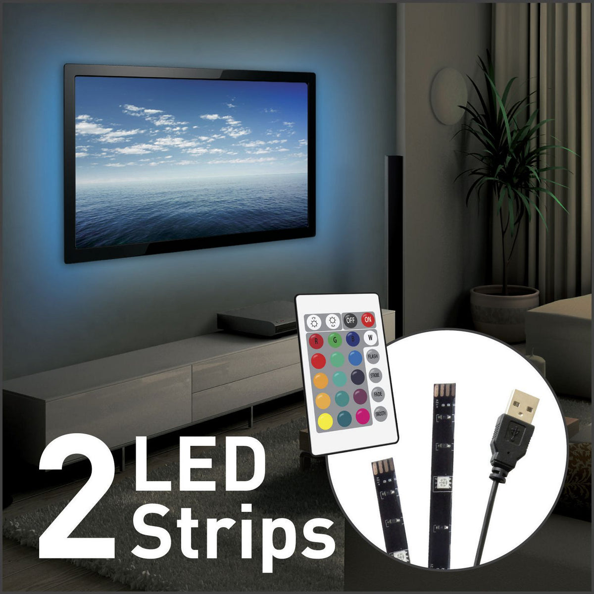 Barkan L10 USB Mood Light for TV, white color, 2 X 19.7" / 50cm LED Strips