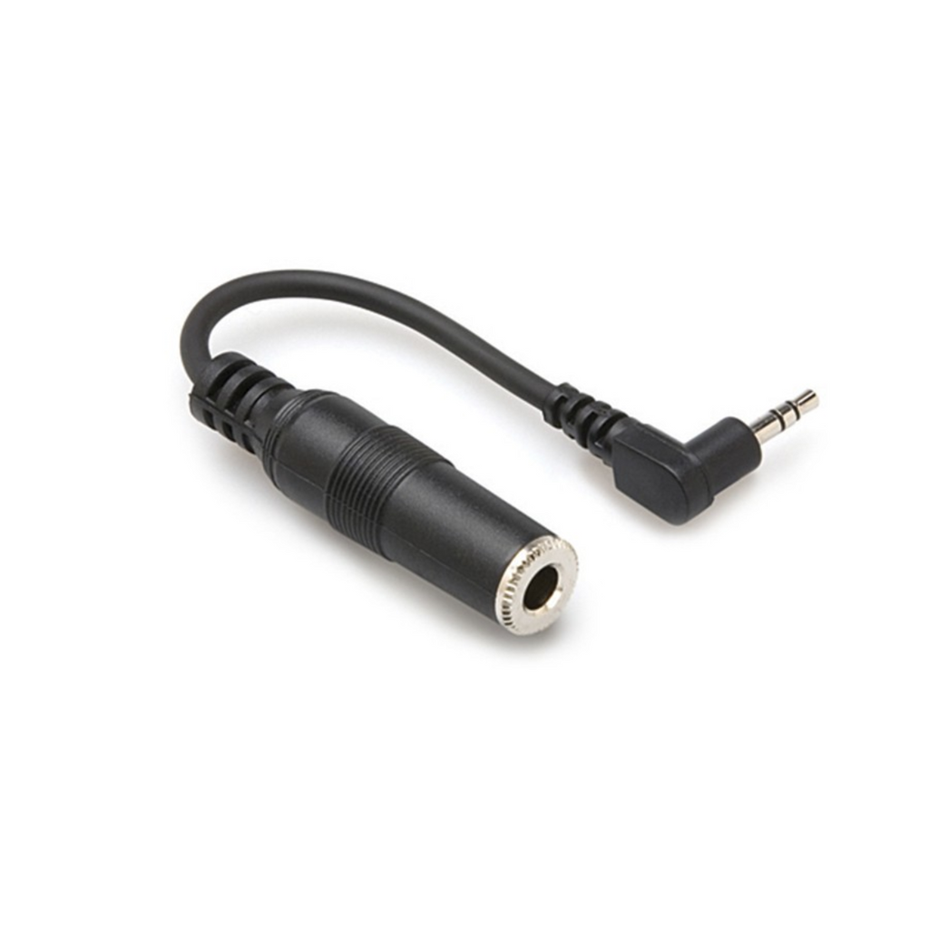 HOSA MHE-100.5 Headphone adaptor 1/4in TRSF to right angle 3.5mm male