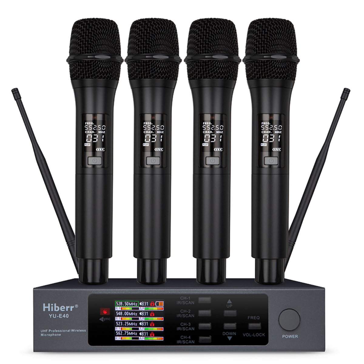 Hiberr YU-E40 4-channel Wireless Microphone System (4) Hand-held