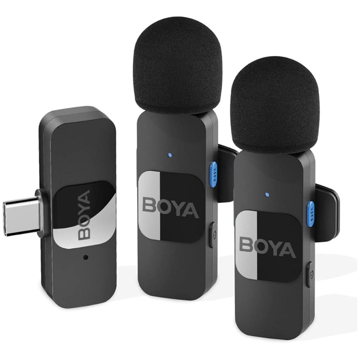 Boya BY-V20 (USB-C) Couple Wireless Microphone Mini Lapel Mics with NoiseCancelling Compatibale with (Type-C) Smartphone Laptop for YouTube Speaking Podcast Facebook Vlogging Video Recording