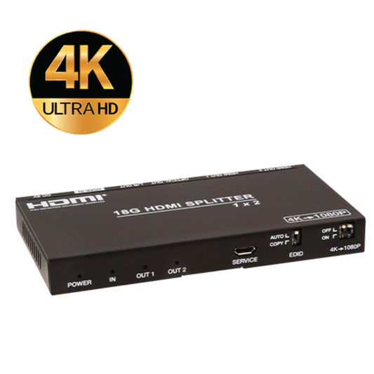 COVID DH12-220 Splitter, HDMI 2.0, 1X2, w/Aud De-embedder