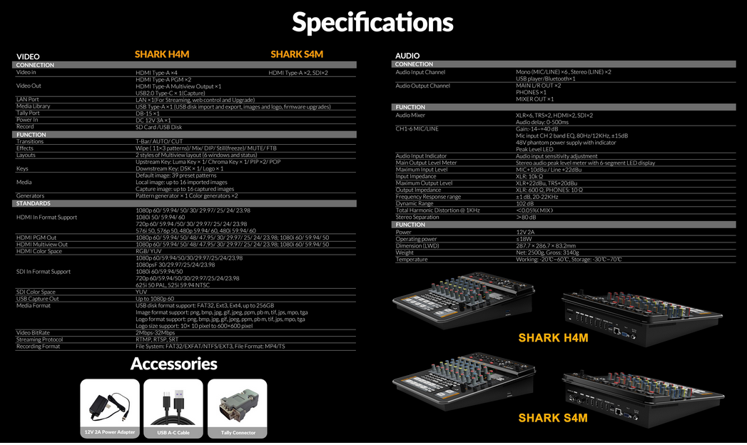 AVMatrix SHARK H4M/S4M All-In-One 4-ch SDI/HDMI Audio & Video Switcher
